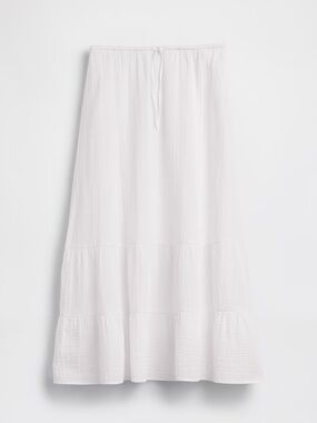 GAP White Tiered Maxi Skirt with Drawstring Waist